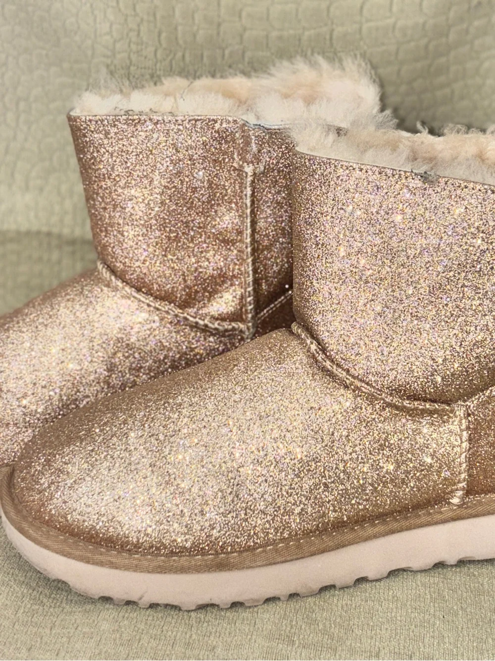 UGG Mini Bailey Bow Glitter Boots Rose Gold
